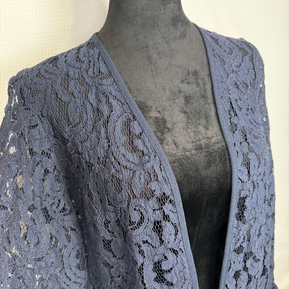 Bedford Fair Lace Tunic Cardigan Cover Open Front Jacket Sz 14 Navy Blue - Picture 4 of 11